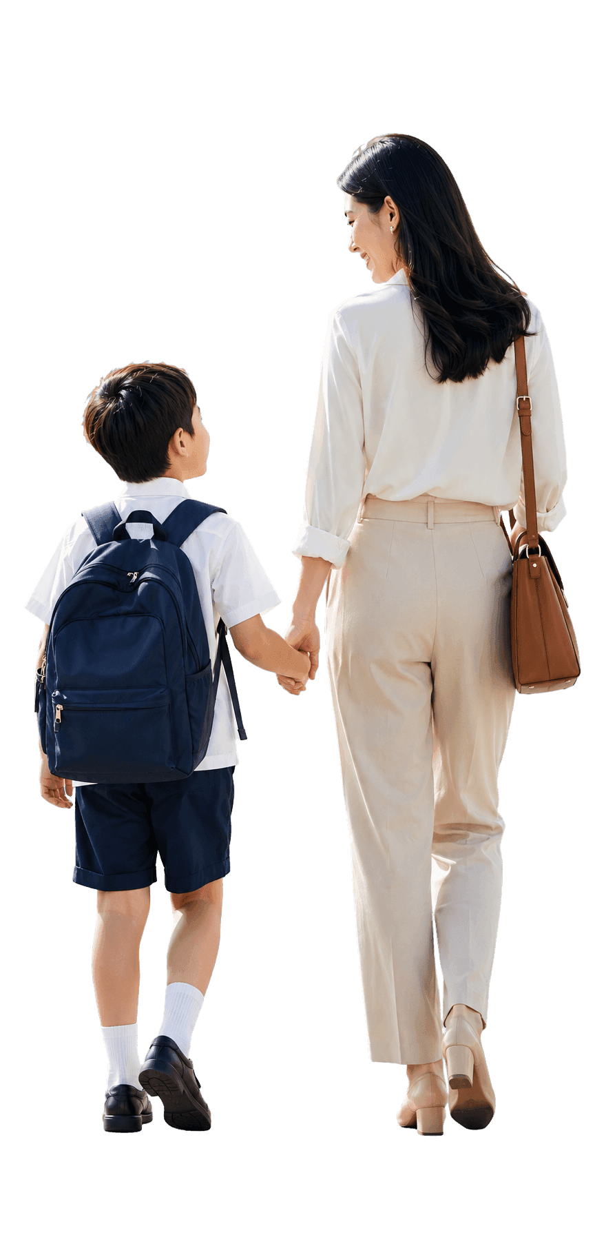Parent and child walking toward a school together